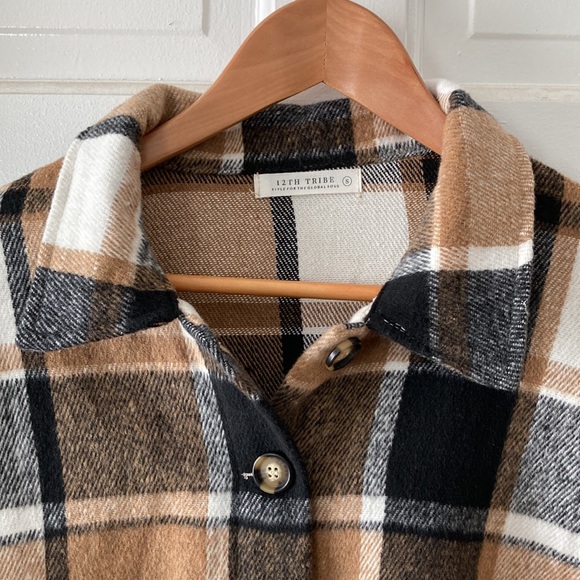 12th Tribe Black & Tan Plaid Shacket - Picture 2 of 4